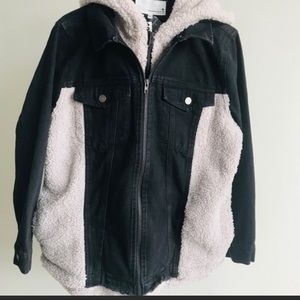 Black denim cream Sherpa coat